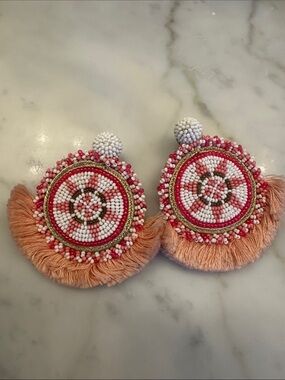 Olivia Dar Pink Beaded Fringe Statement Earrings